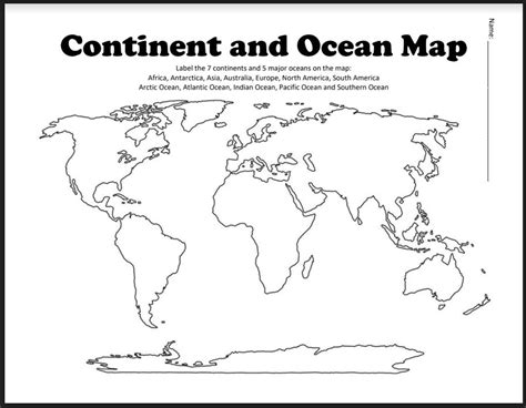 Picture of a blank map for continents and oceans